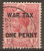 Gold Coast 1918 1d on 1d Red "WAR TAX" Stamp. SG85.